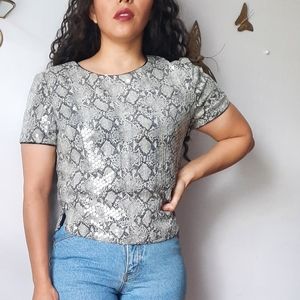 Vintage snake print sequins top